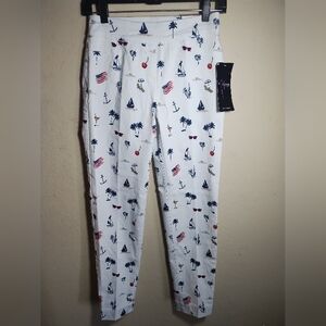 New Multiples Slim Sation Pull On Pants Nautical Patriotic Cherries
